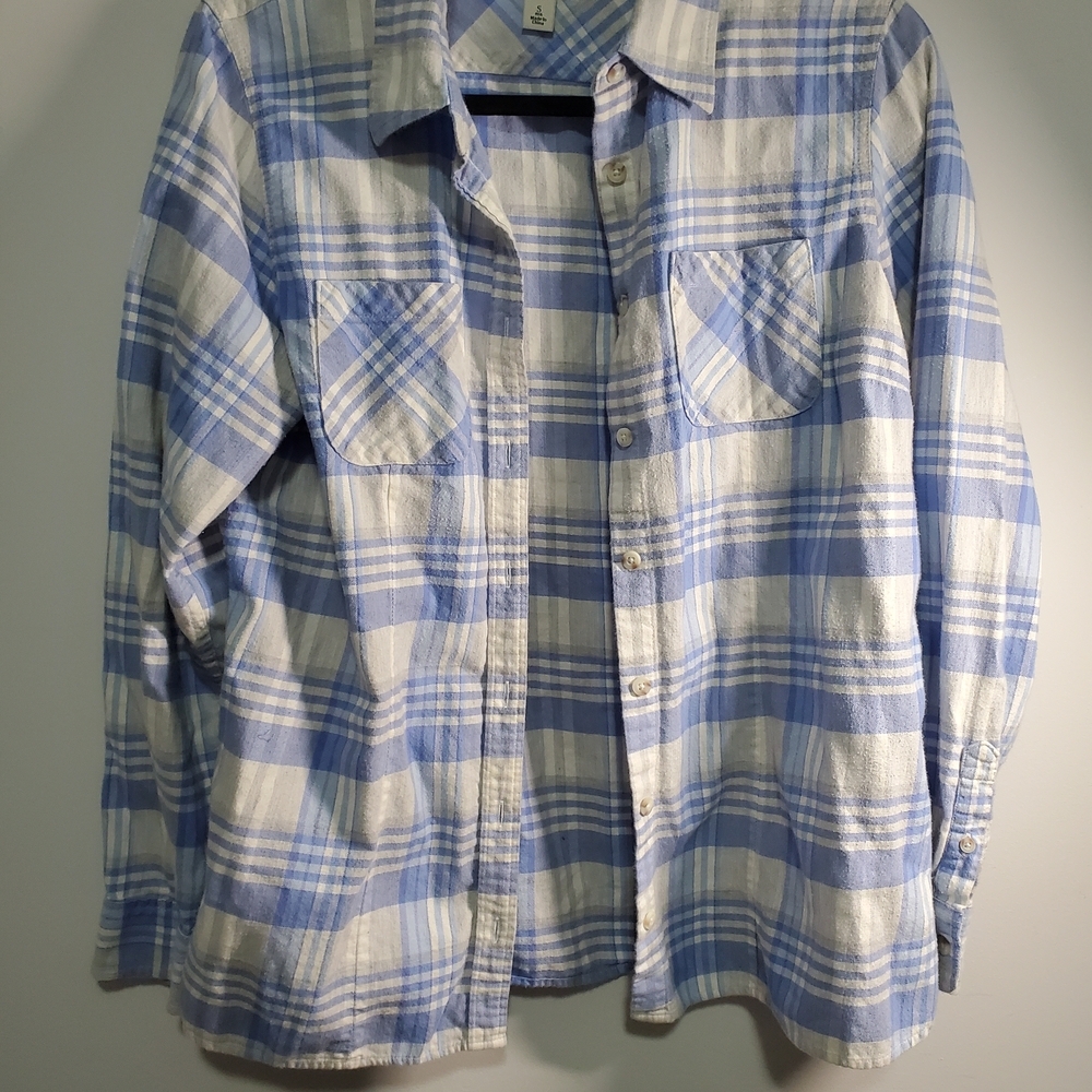 L.L. Bean Light Blue and White Checkered Shirt
